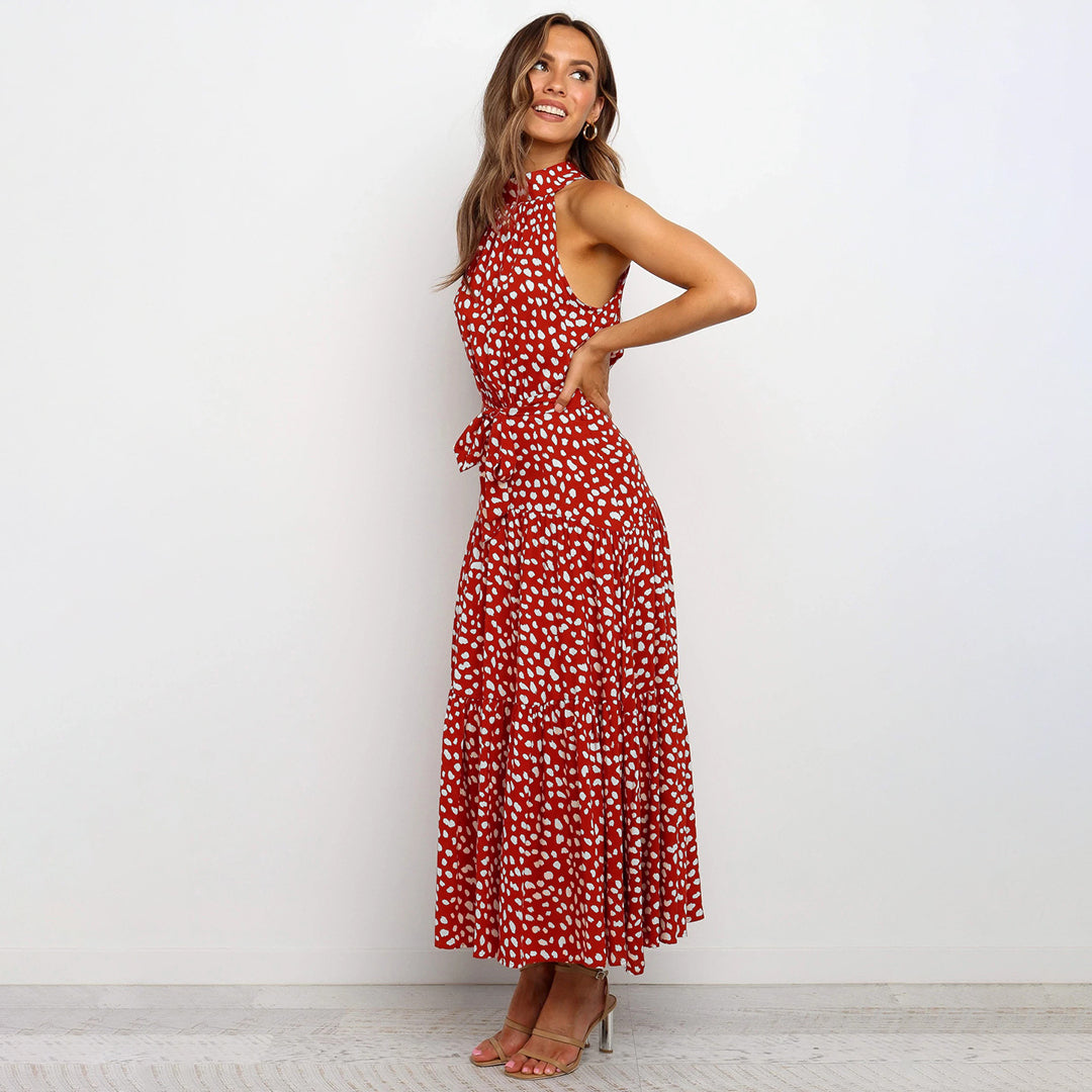 Viola | Mouwloze Zomerjurk met Halsstrik en Polkadotprint Dames