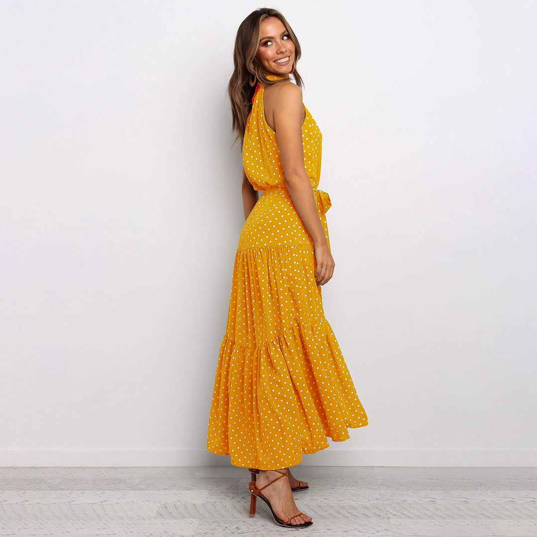 Viola | Mouwloze Zomerjurk met Halsstrik en Polkadotprint Dames