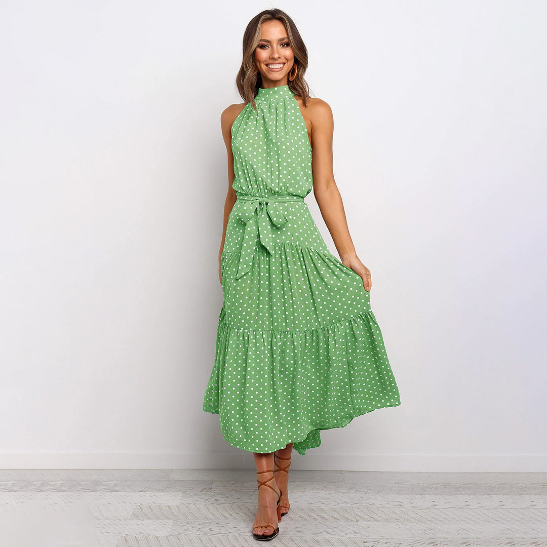 Viola | Mouwloze Zomerjurk met Halsstrik en Polkadotprint Dames
