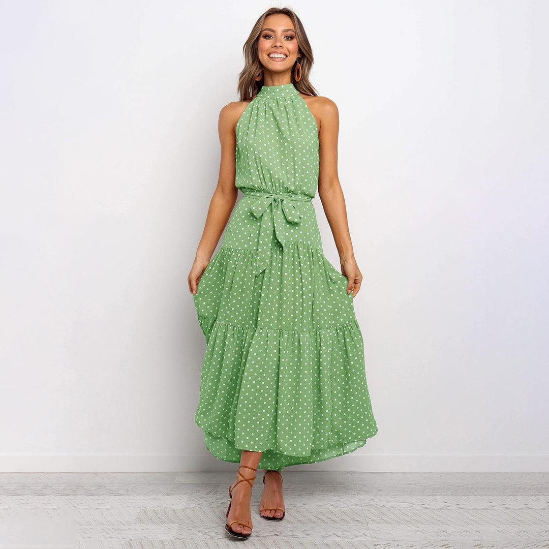Viola | Mouwloze Zomerjurk met Halsstrik en Polkadotprint Dames