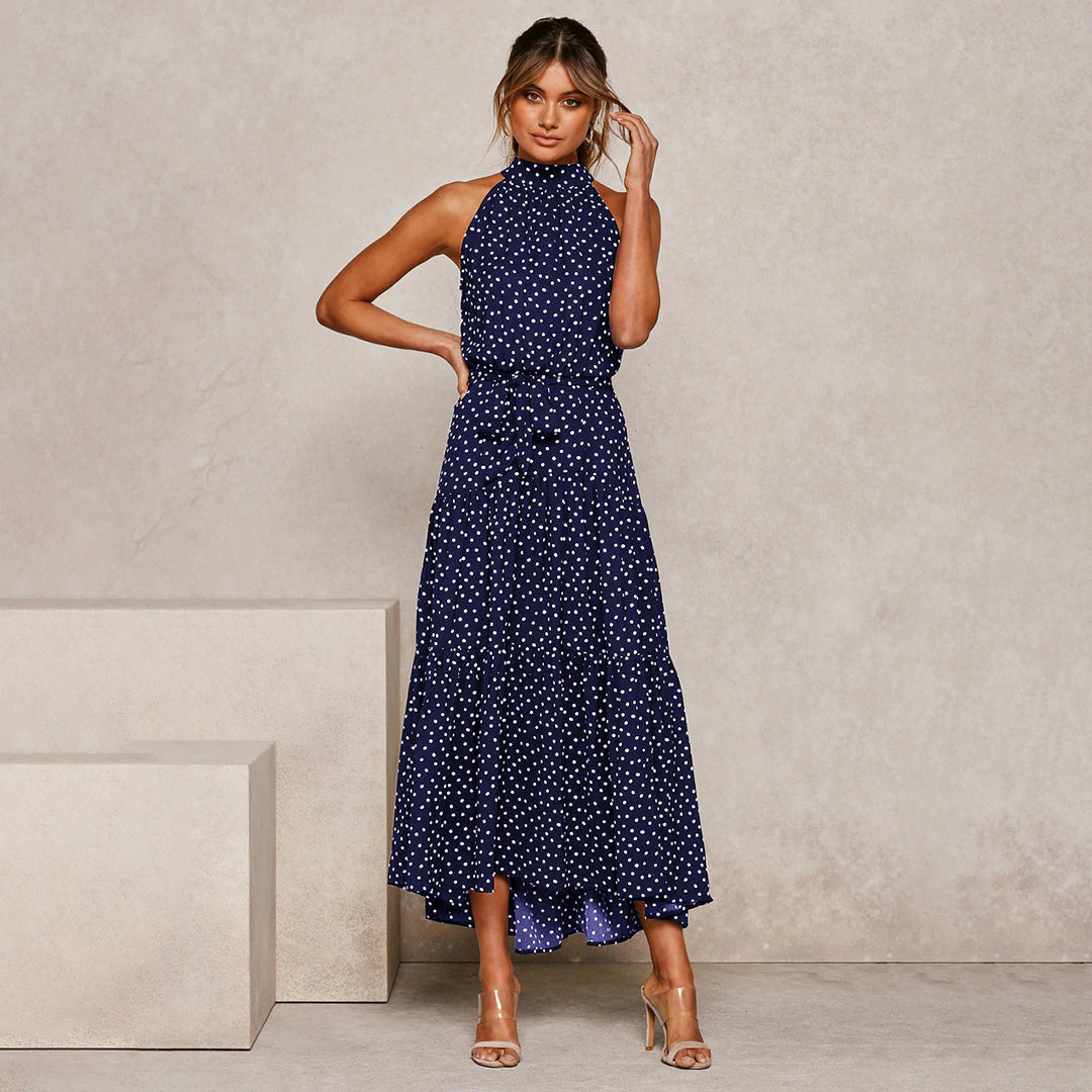 Viola | Mouwloze Zomerjurk met Halsstrik en Polkadotprint Dames