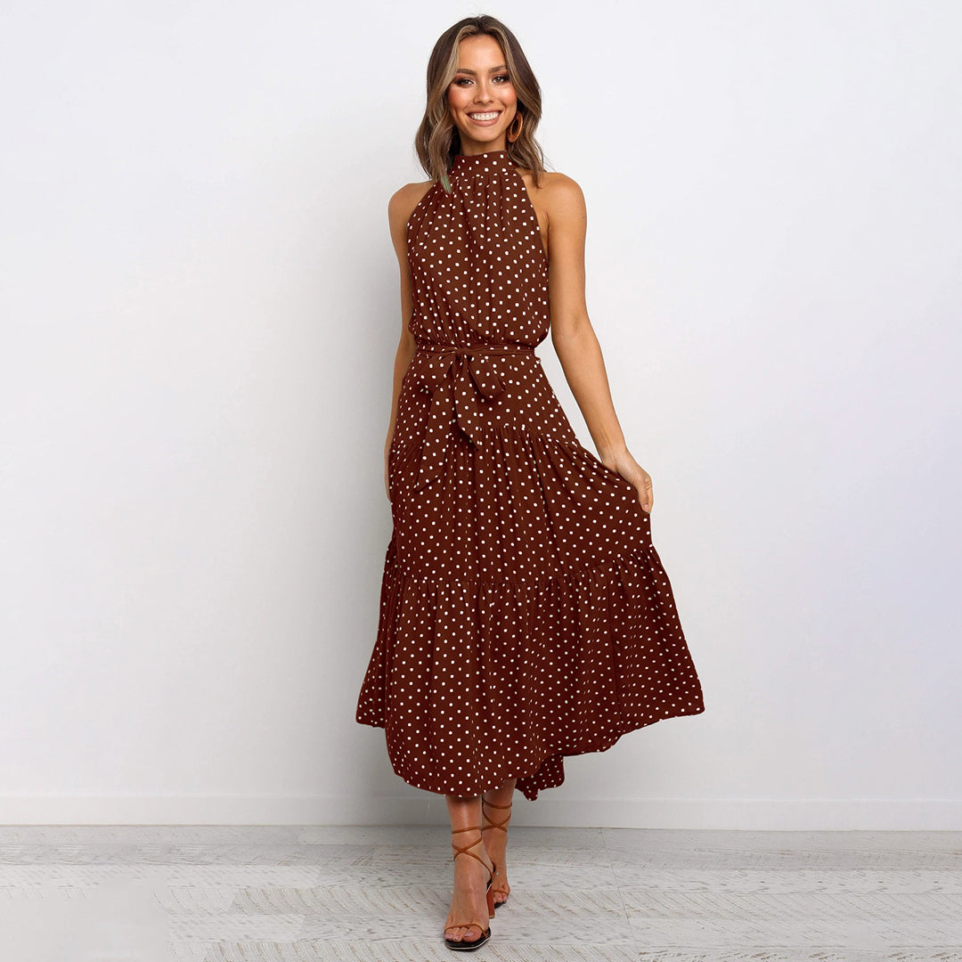 Viola | Mouwloze Zomerjurk met Halsstrik en Polkadotprint Dames