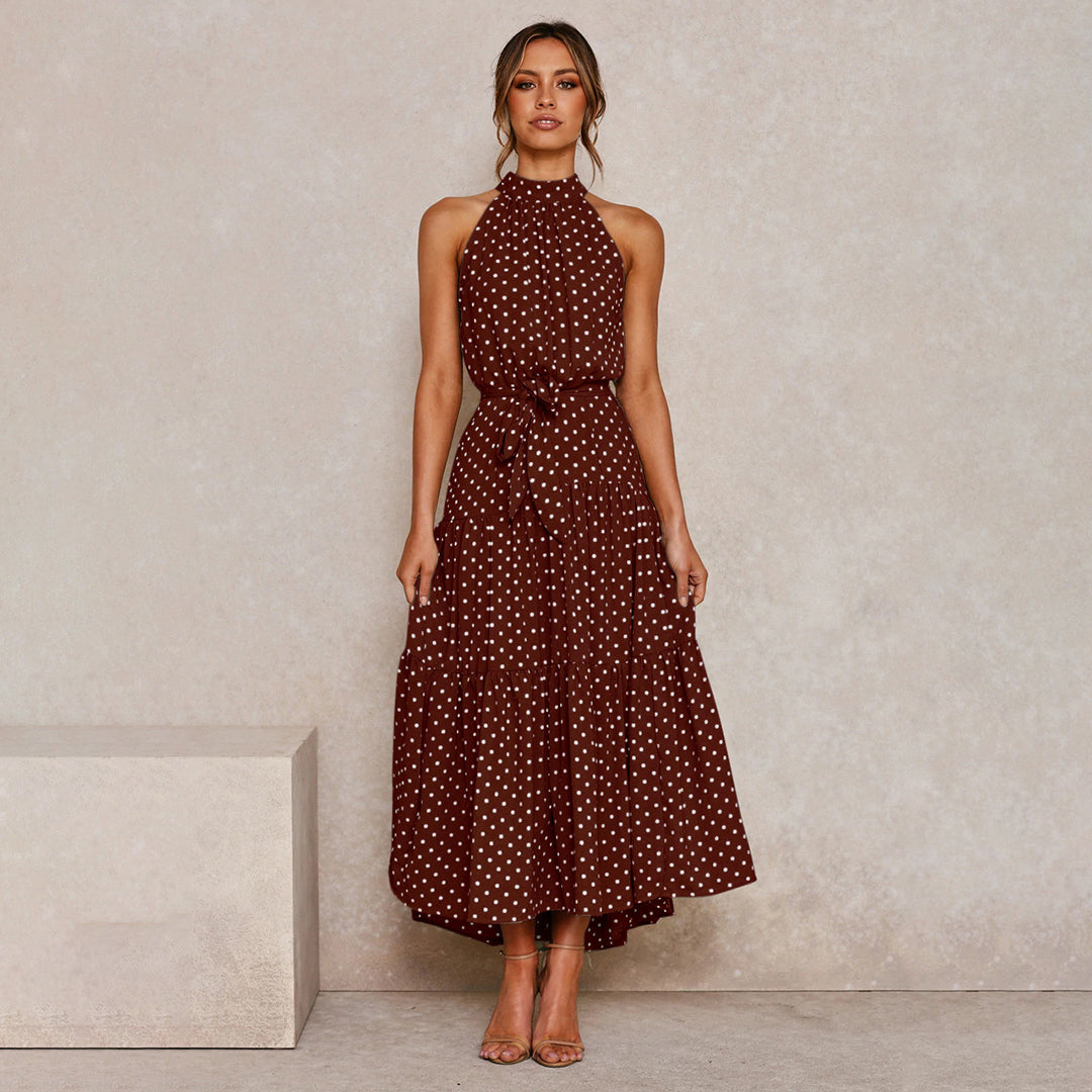 Viola | Mouwloze Zomerjurk met Halsstrik en Polkadotprint Dames