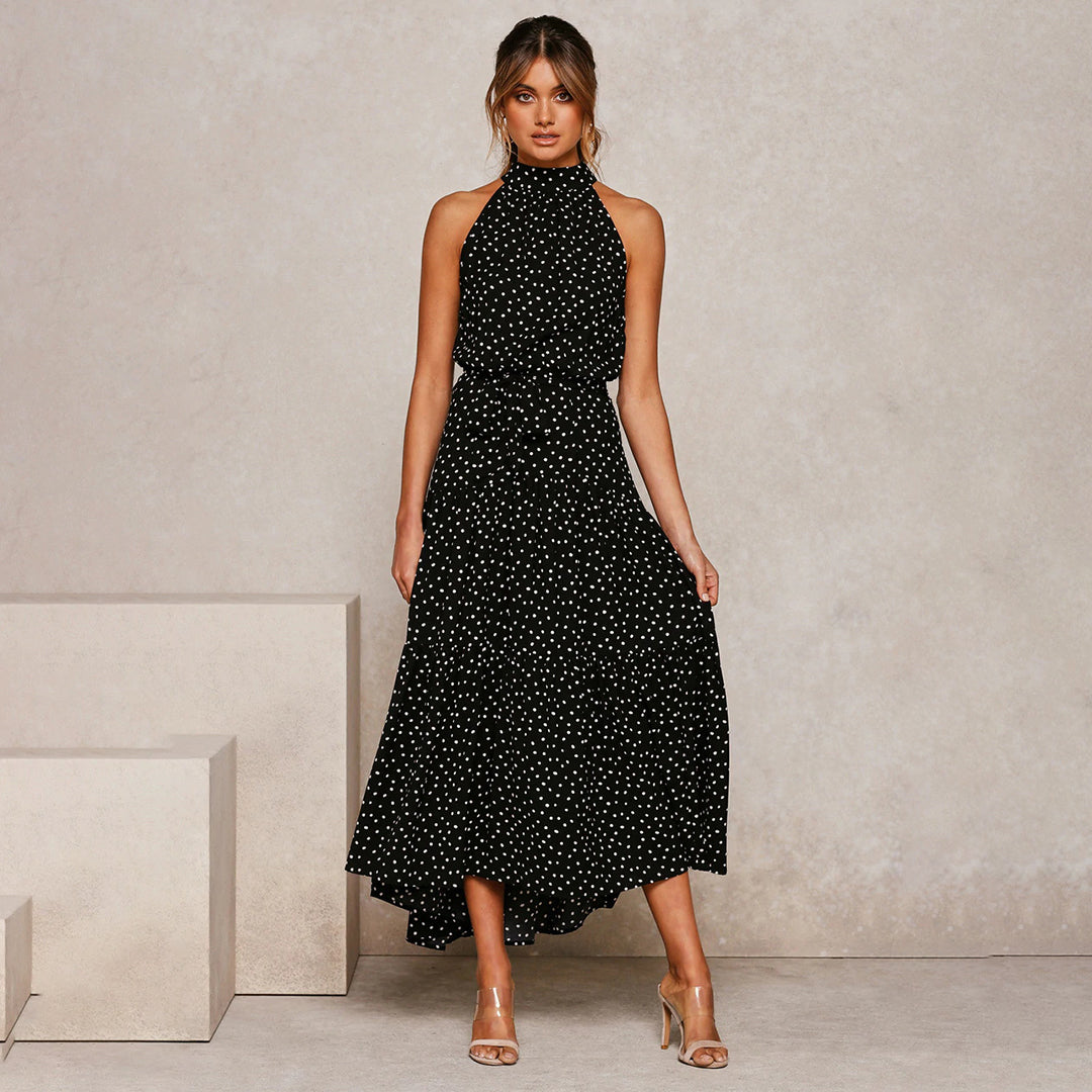 Viola | Mouwloze Zomerjurk met Halsstrik en Polkadotprint Dames