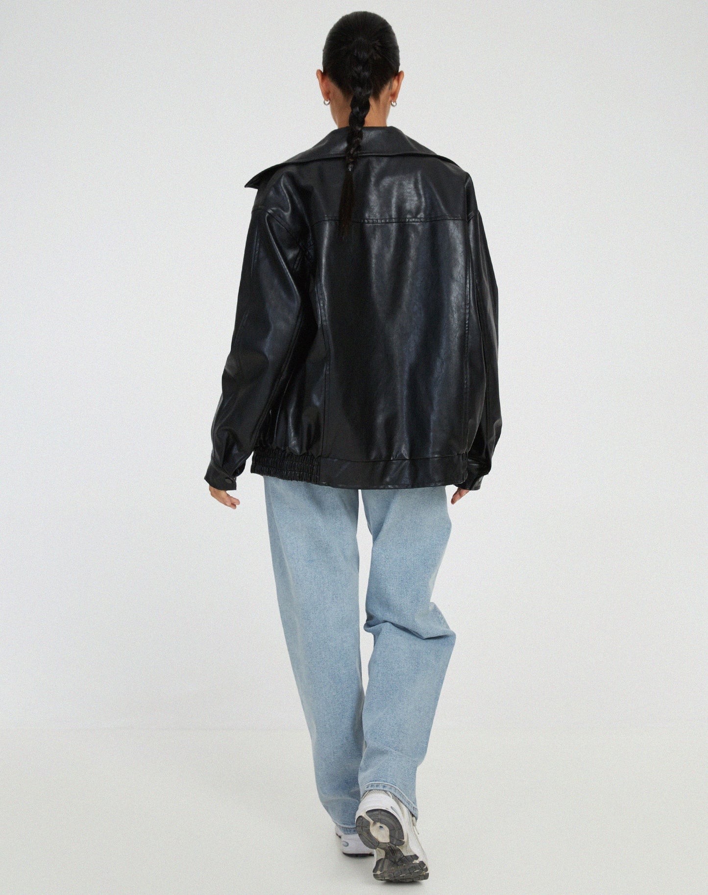Marzena™ | Dames Oversized Faux Leren Jack | Donkerbruin Retro Bomberjack met Ritssluiting en Steekzakken