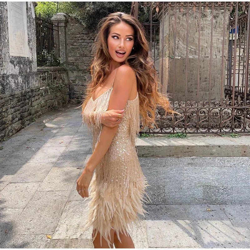 Seraphina | Dames Feestjurk Franjes en Veren