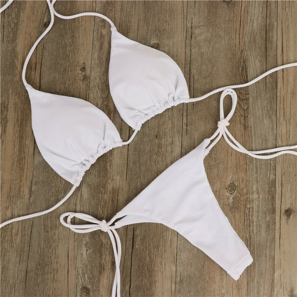 Lyssa | Micro Triangel Bikini Dames met Strikkoordjes in Zwart of Wit