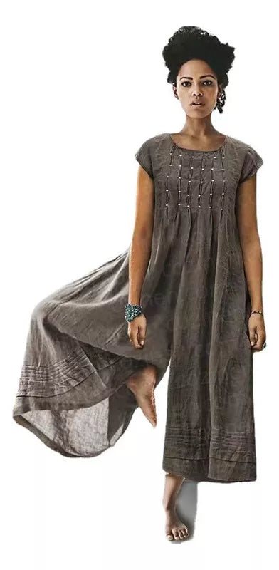 Elena™ | Dames Comfortabele Wijde Jumpsuit Zonder Mouwen | Luchtige Linnen Zomer Jumpsuit