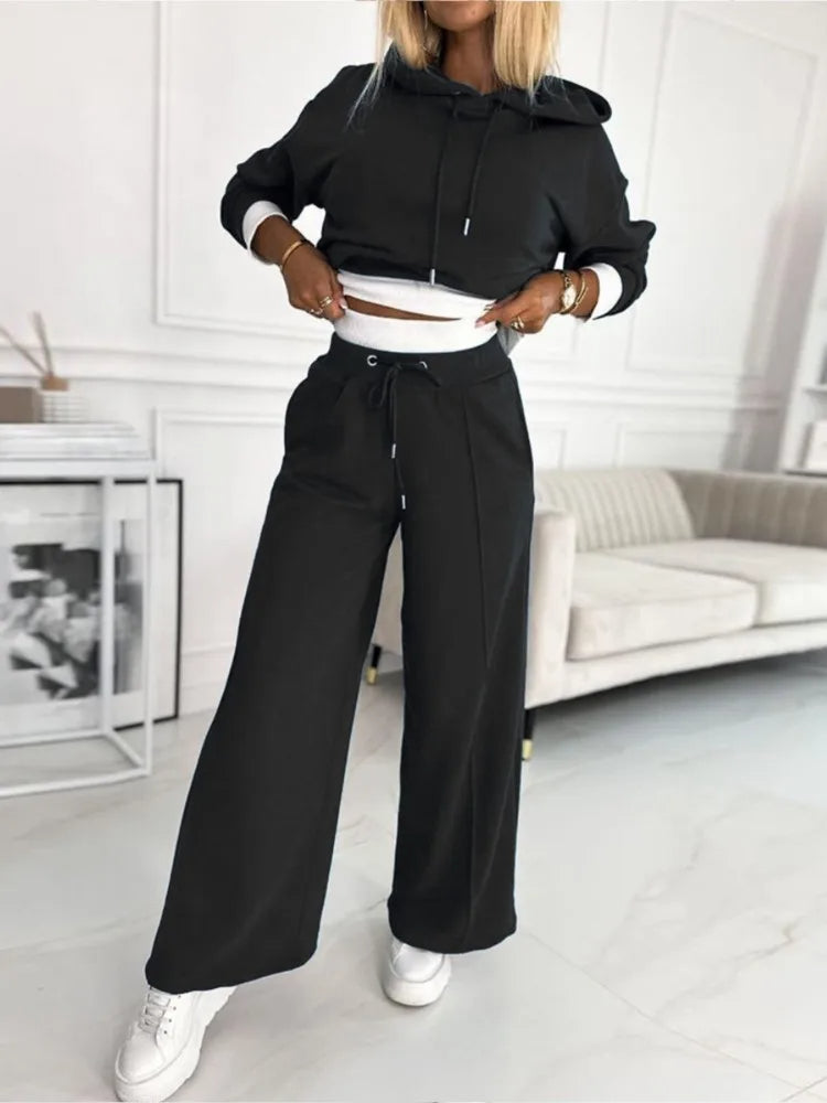 Liora | Loungewear Set Dames Met Cropped Hoodie & Wijde Broek