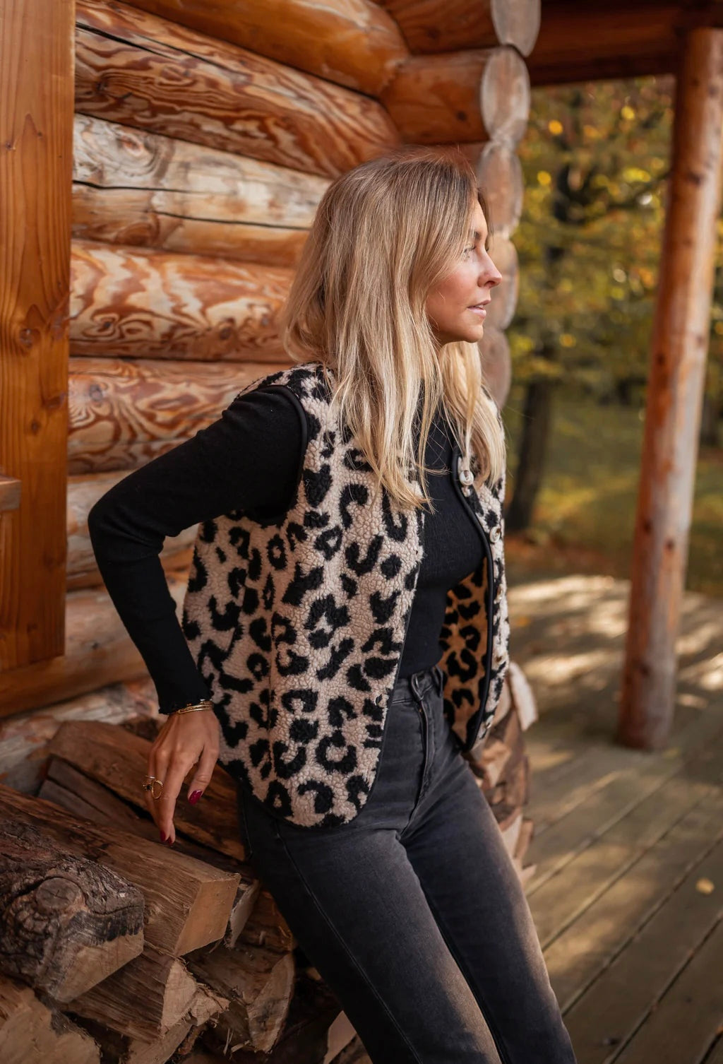 Kaela | Sherpa Fleece Panterprint Bodywarmer Dames