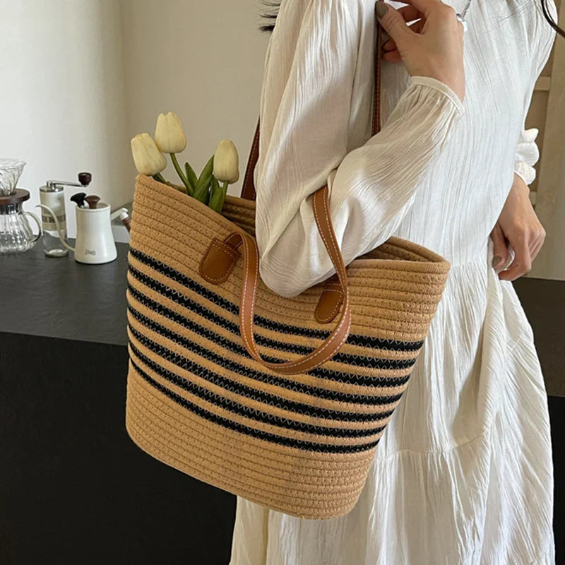 Maréa | Grote Rieten Strandtas Dames