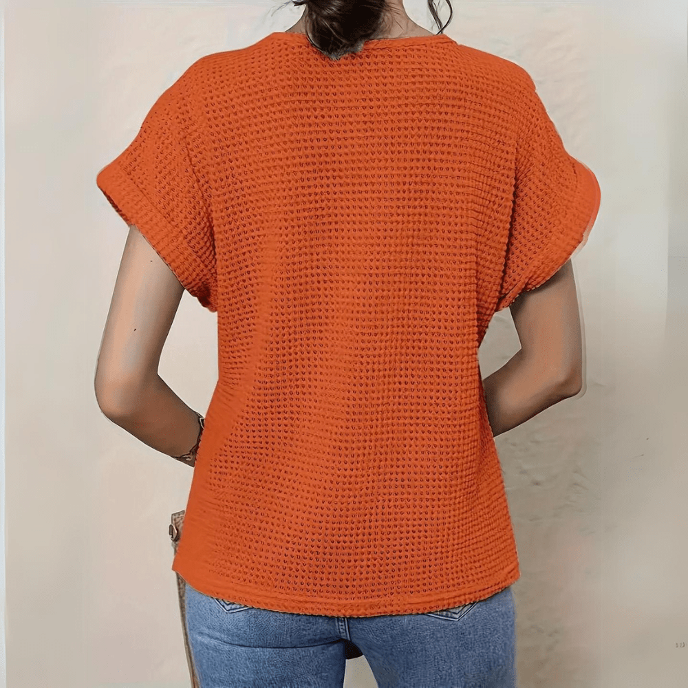 Raya | Gebreide Dames Top | Luchtige Zomer Top | Korte Mouwen | Gehaakte Boho Details | Losvallend & Ademend