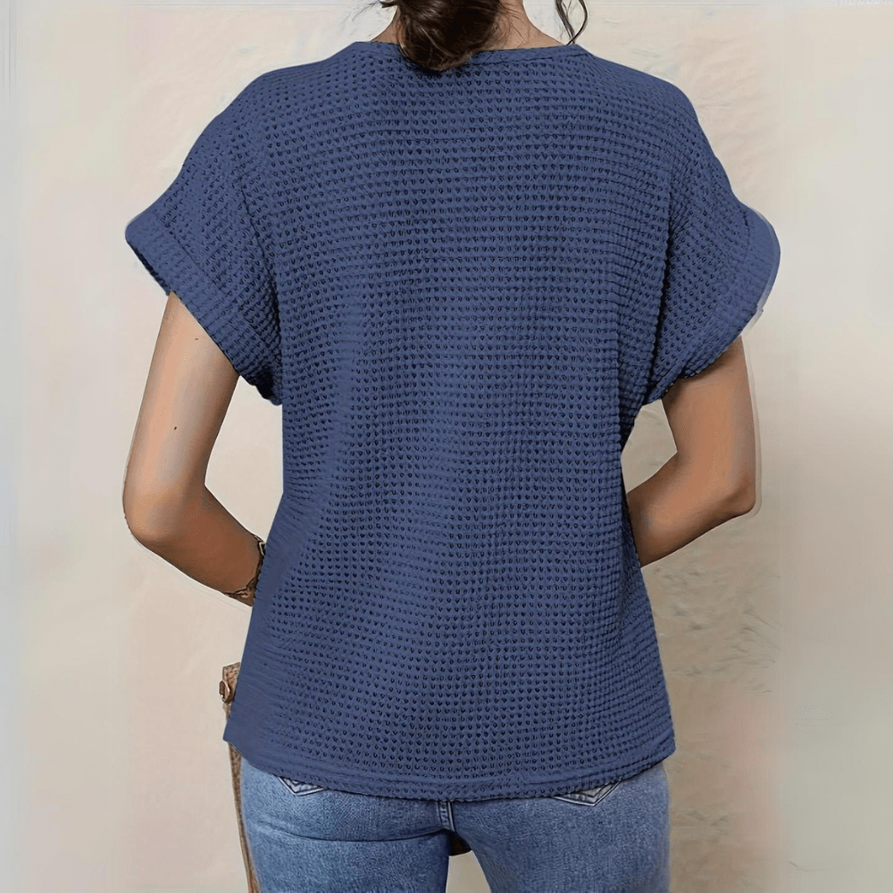 Raya | Gebreide Dames Top | Luchtige Zomer Top | Korte Mouwen | Gehaakte Boho Details | Losvallend & Ademend