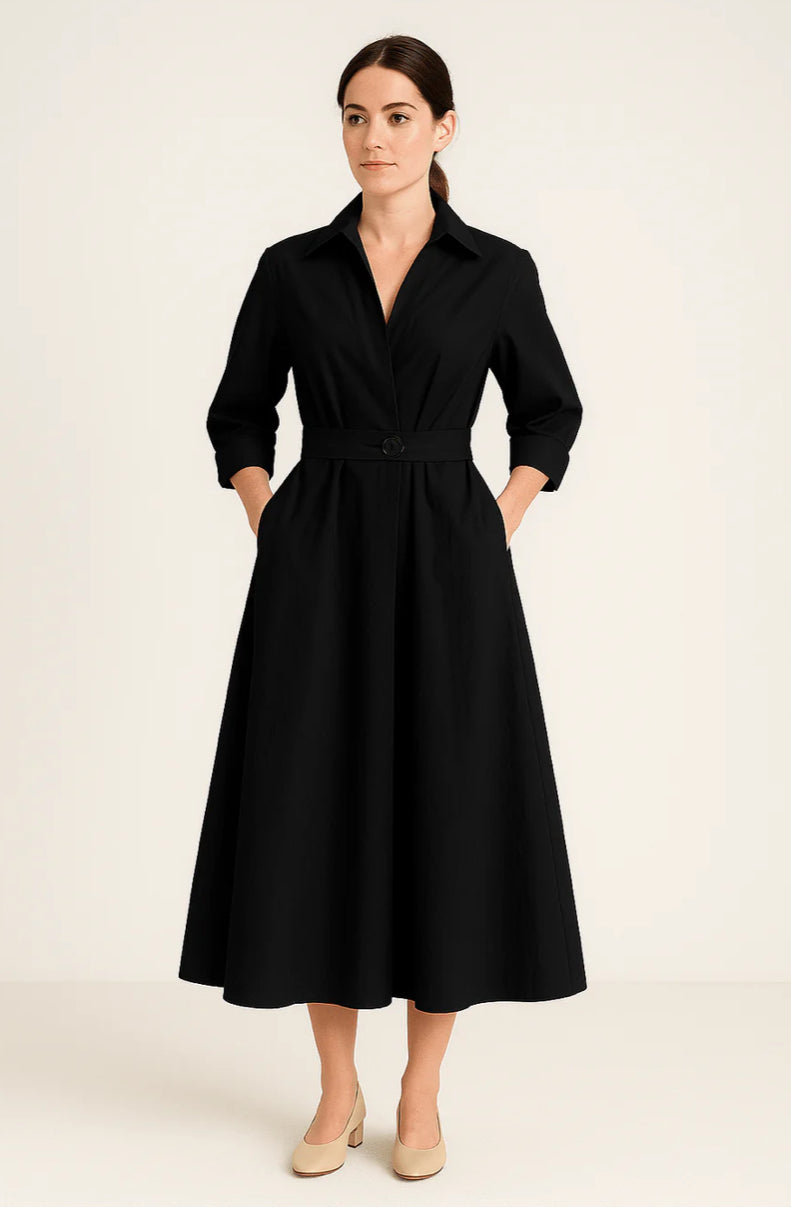 Margot | Katoenen Hemdjapon Dames | Midi Jurk met Tailleceintuur | Driekwartmouwen & Zakken | Casual Chic