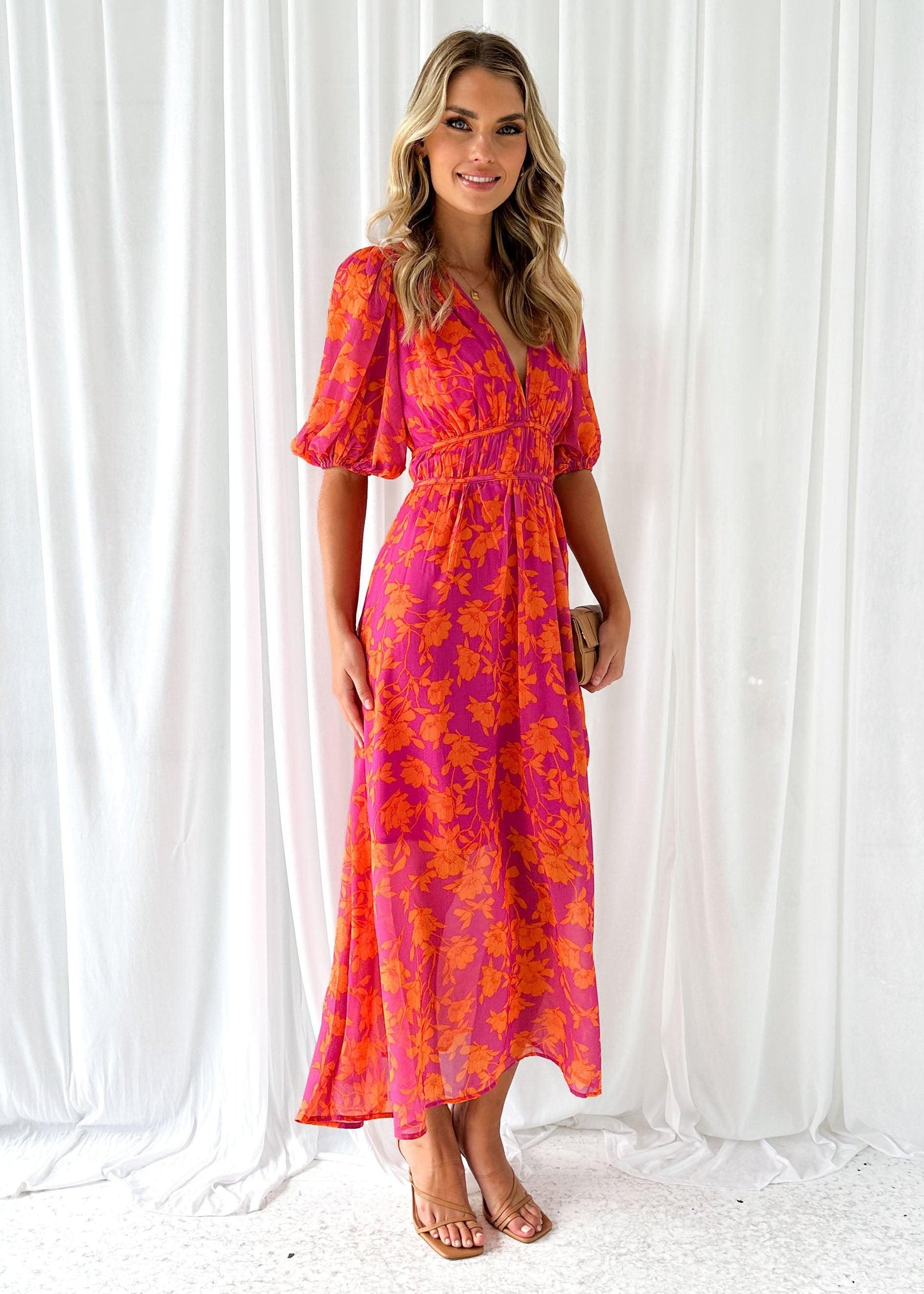 Soléna™ | Dames Bloemen Maxi Jurk | Luchtige Zomerjurk met V-Hals en Pofmouwen