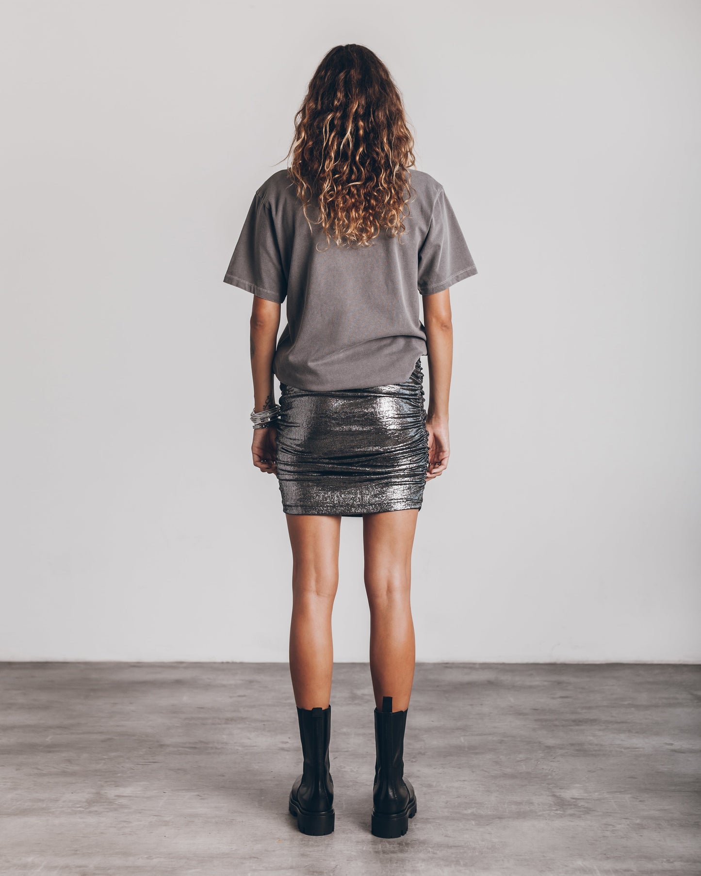 Lunessa | Glanzende Metallic Mini-Rok Met Gerimpelde Textuur