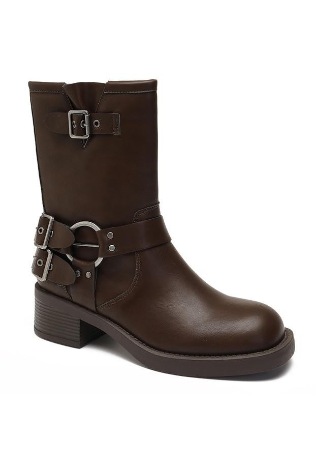 Ravella™ | Dames Biker Boots met Chunky Zool en Gespen | Stoere Leren Laarzen