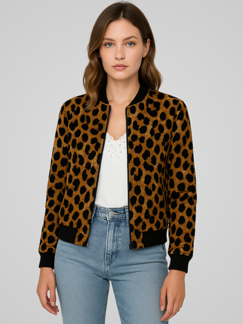 Leontine™ | Dames Luipaard Bomberjack | Trendy Animal Print Jas met Rits voor Casual en Streetstyle