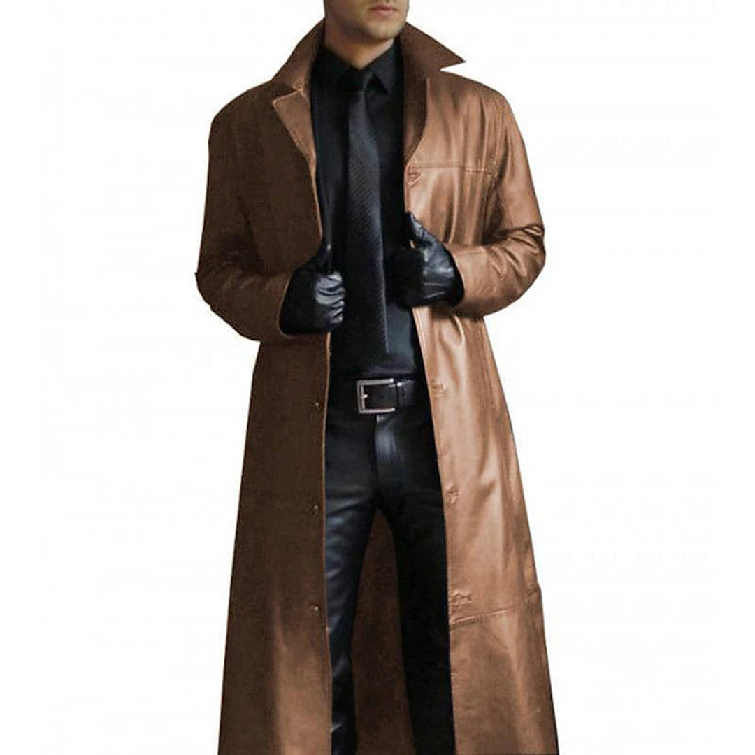 Henry™ | Heren Lange Leren Trenchcoat | Knoopsluiting