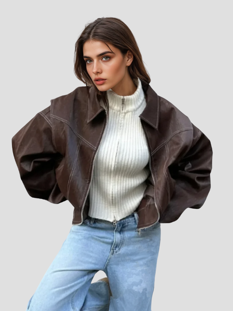 Zarielleβ’ | Dames Oversized Leren Jas met Cropped Fit | Stoer Imitatieleer Streetwear Bikerjack