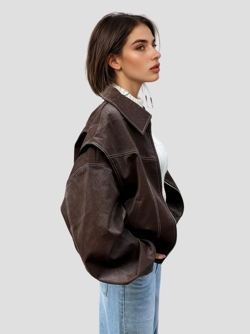 Zarielleβ’ | Dames Oversized Leren Jas met Cropped Fit | Stoer Imitatieleer Streetwear Bikerjack
