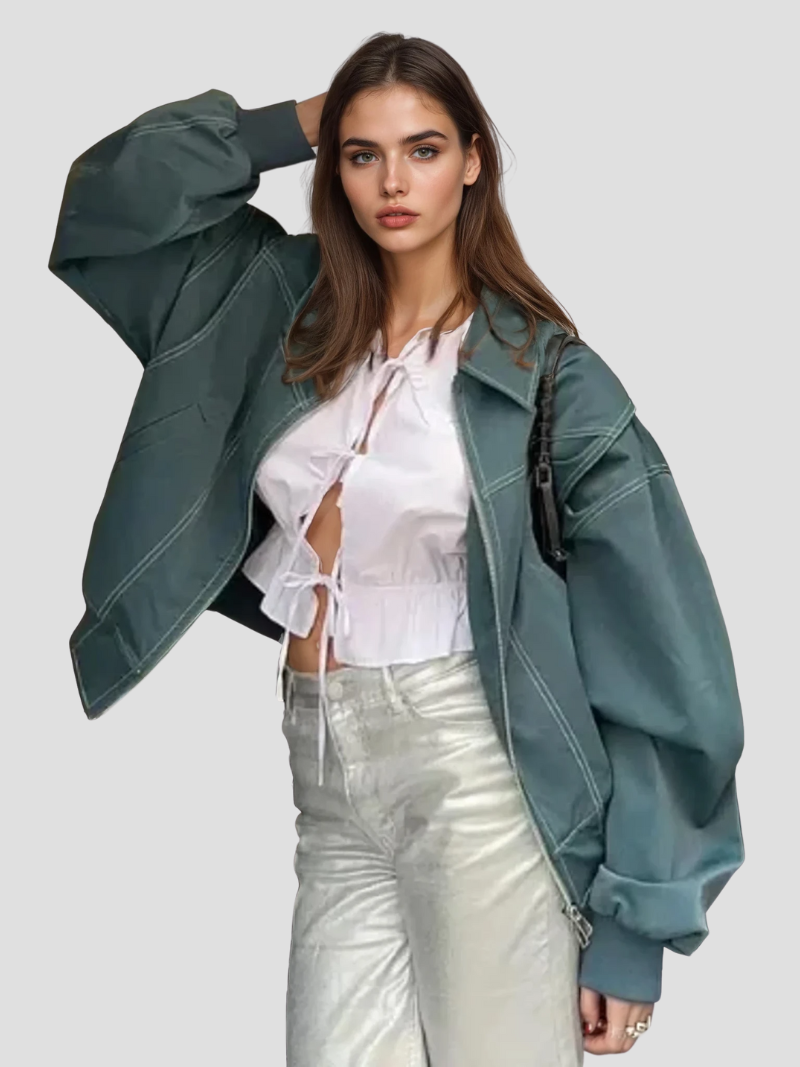 Zarielleβ’ | Dames Oversized Leren Jas met Cropped Fit | Stoer Imitatieleer Streetwear Bikerjack
