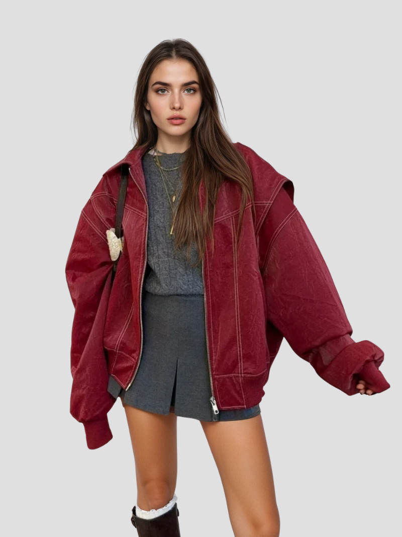 Zarielleβ’ | Dames Oversized Leren Jas met Cropped Fit | Stoer Imitatieleer Streetwear Bikerjack