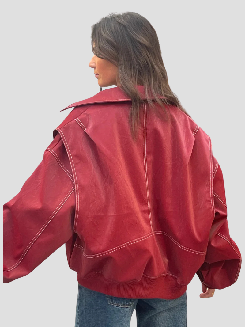 Zarielleβ’ | Dames Oversized Leren Jas met Cropped Fit | Stoer Imitatieleer Streetwear Bikerjack