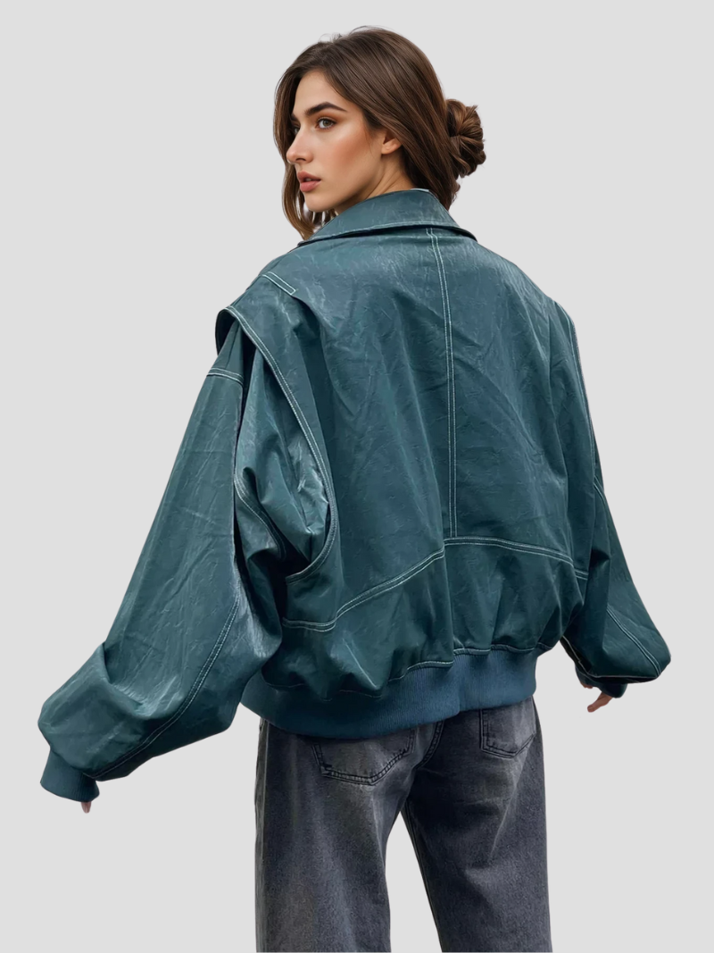 Zarielleβ’ | Dames Oversized Leren Jas met Cropped Fit | Stoer Imitatieleer Streetwear Bikerjack