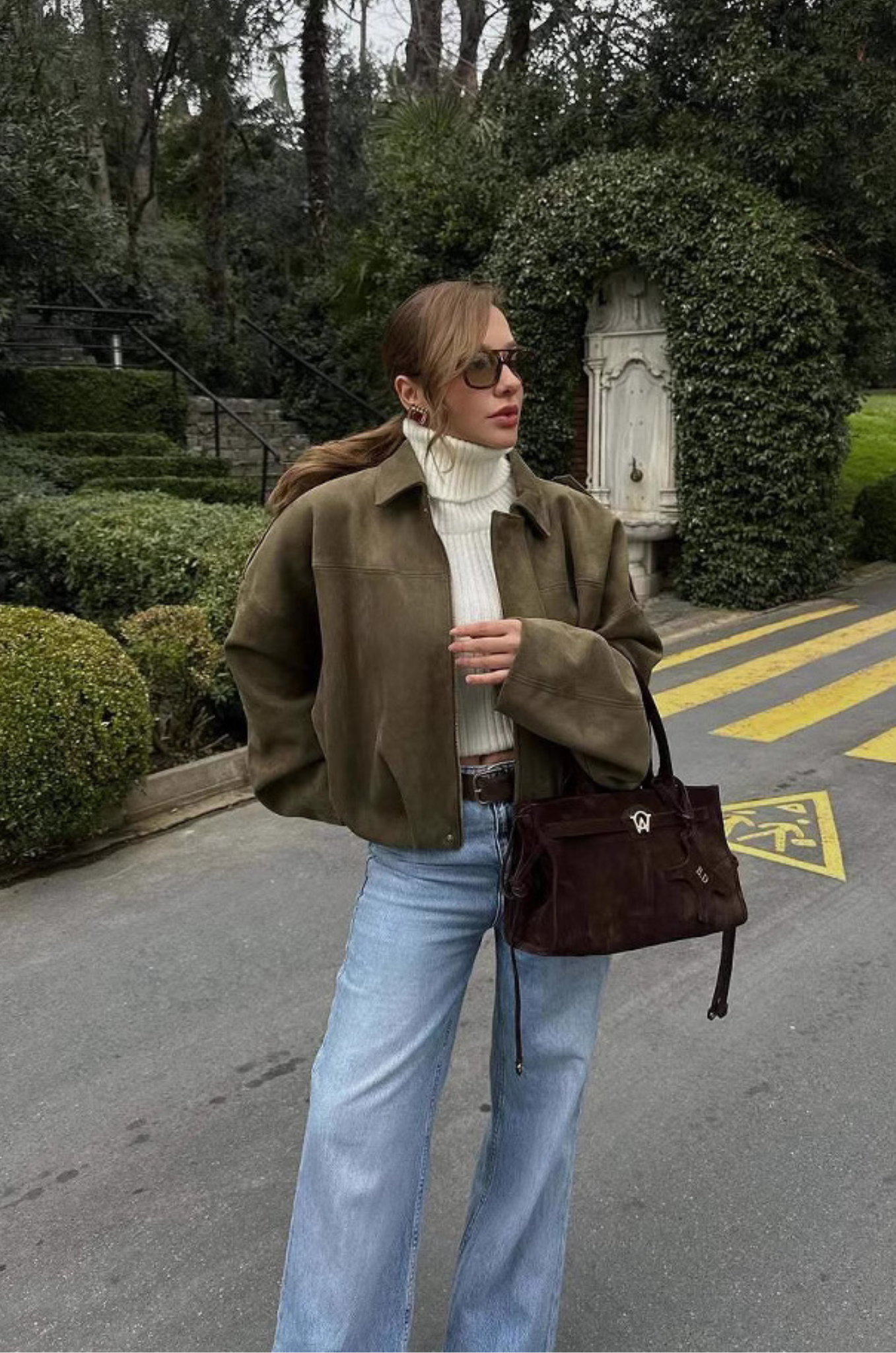Rey | Oversized Cropped Jas Dames | Olijfgroen | Suède-Look | Streetwear & Casual | Lente & Herfst Overgangsjas