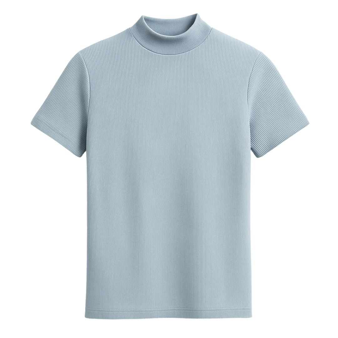 Elian | Fitted T-Shirt Heren | Ribgebreid Shirt met Opstaande Kraag & Korte Mouwen