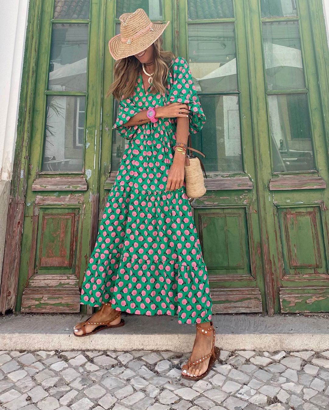 Vivara | Boho Maxi Jurk met Grafische Print en Luchtige V-Hals