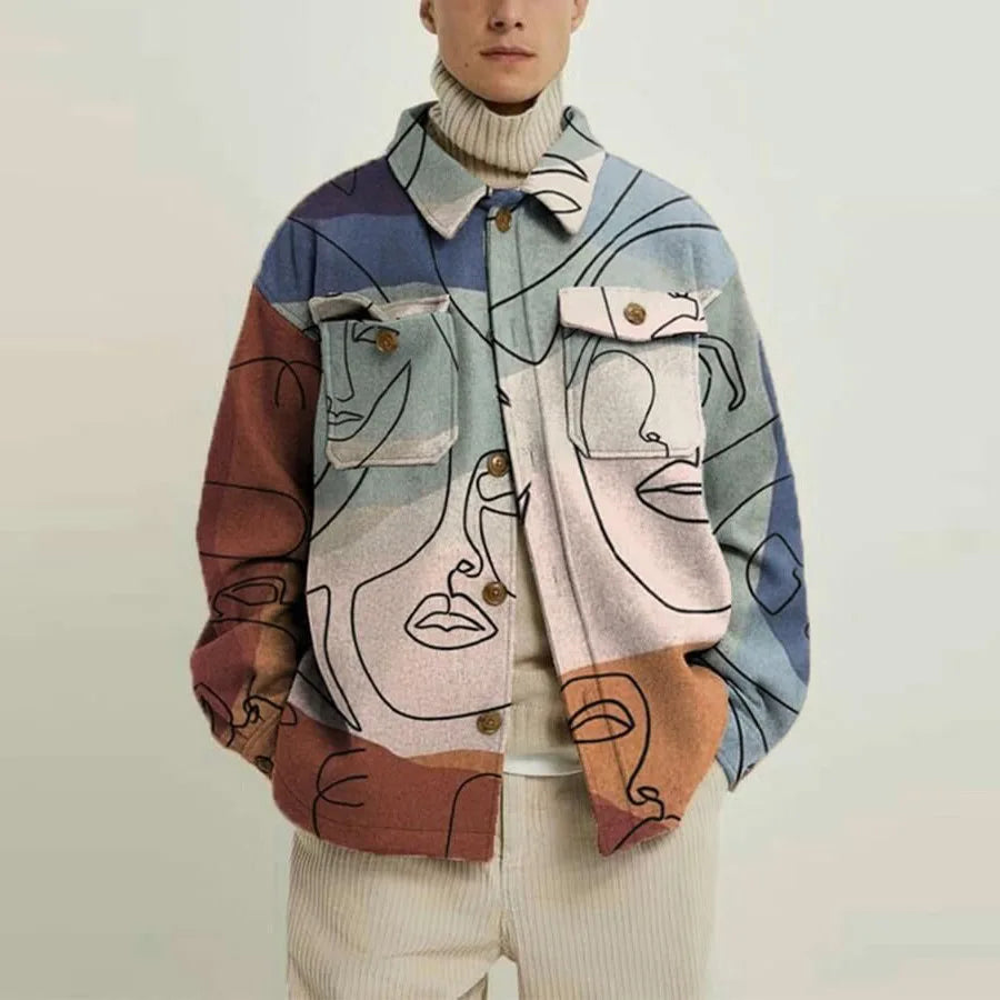 Ezren | Oversized Jas met Abstracte Kunstprint Heren