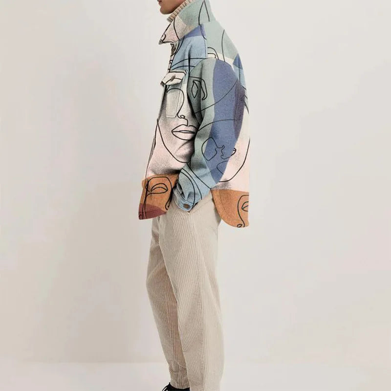 Ezren | Oversized Jas met Abstracte Kunstprint Heren