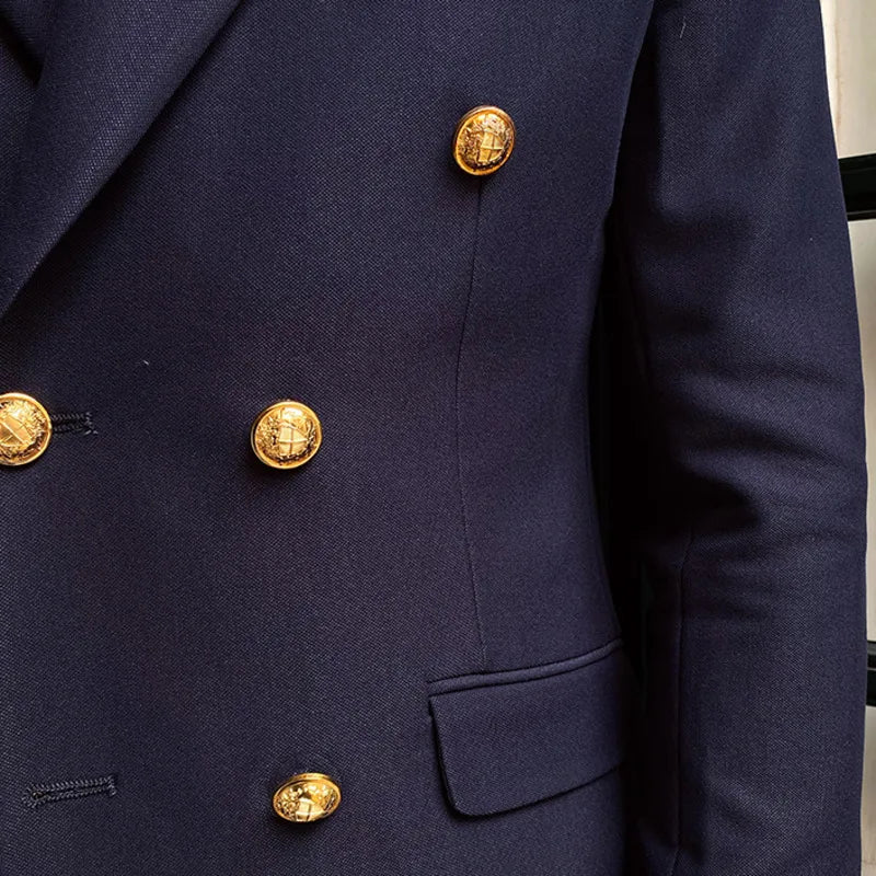 Aurelio | Slim Fit Blazer met Dubbele Goudkleurige Knoopsluiting Heren