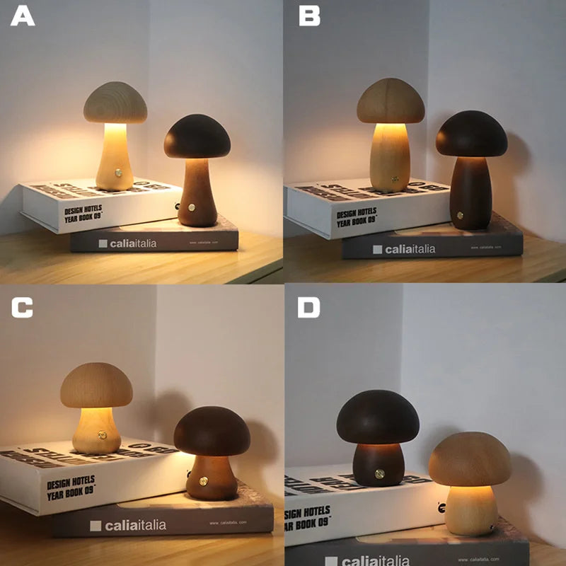 MushLume™ | Houten Tafellamp met Touchbediening | Sfeervolle Oplaadbare LED Verlichting met Warme Gloed