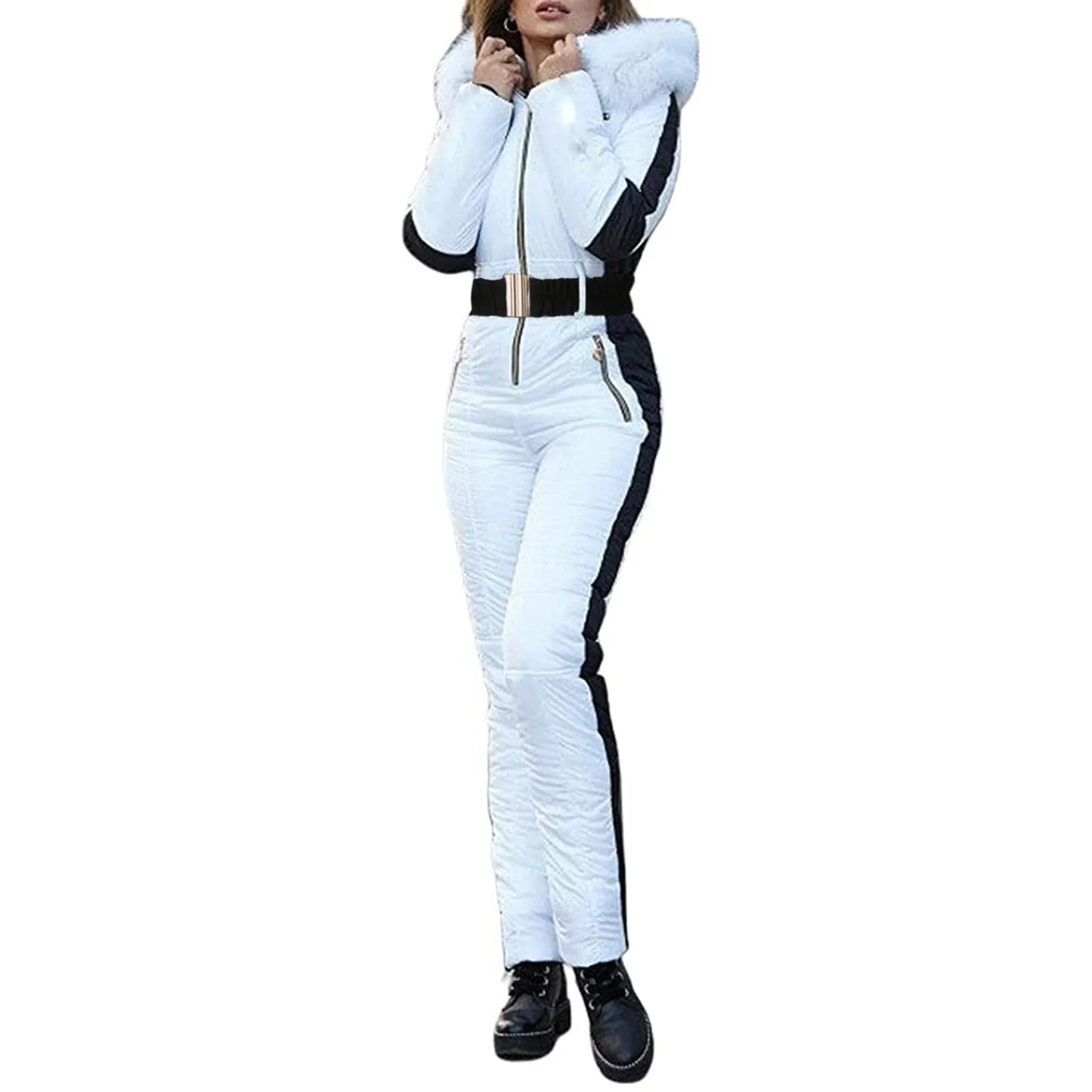 Avaleya™ | Dames Gewatteerde Ski Jumpsuit met Bontkraag | Warm, Waterafstotend en Stijlvol voor Wintersport