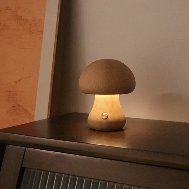 MushLume™ | Houten Tafellamp met Touchbediening | Sfeervolle Oplaadbare LED Verlichting met Warme Gloed