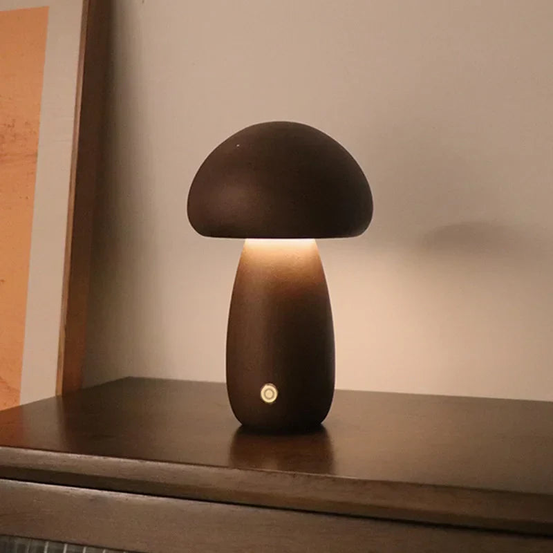 MushLume™ | Houten Tafellamp met Touchbediening | Sfeervolle Oplaadbare LED Verlichting met Warme Gloed