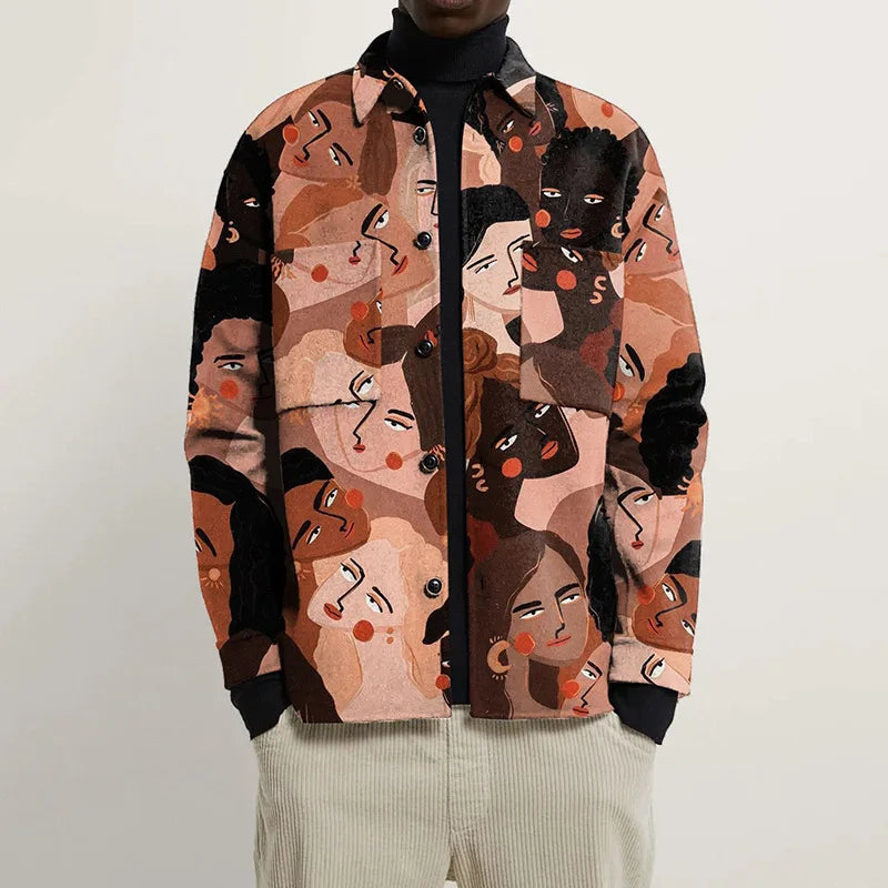 Ezren | Oversized Jas met Abstracte Kunstprint Heren