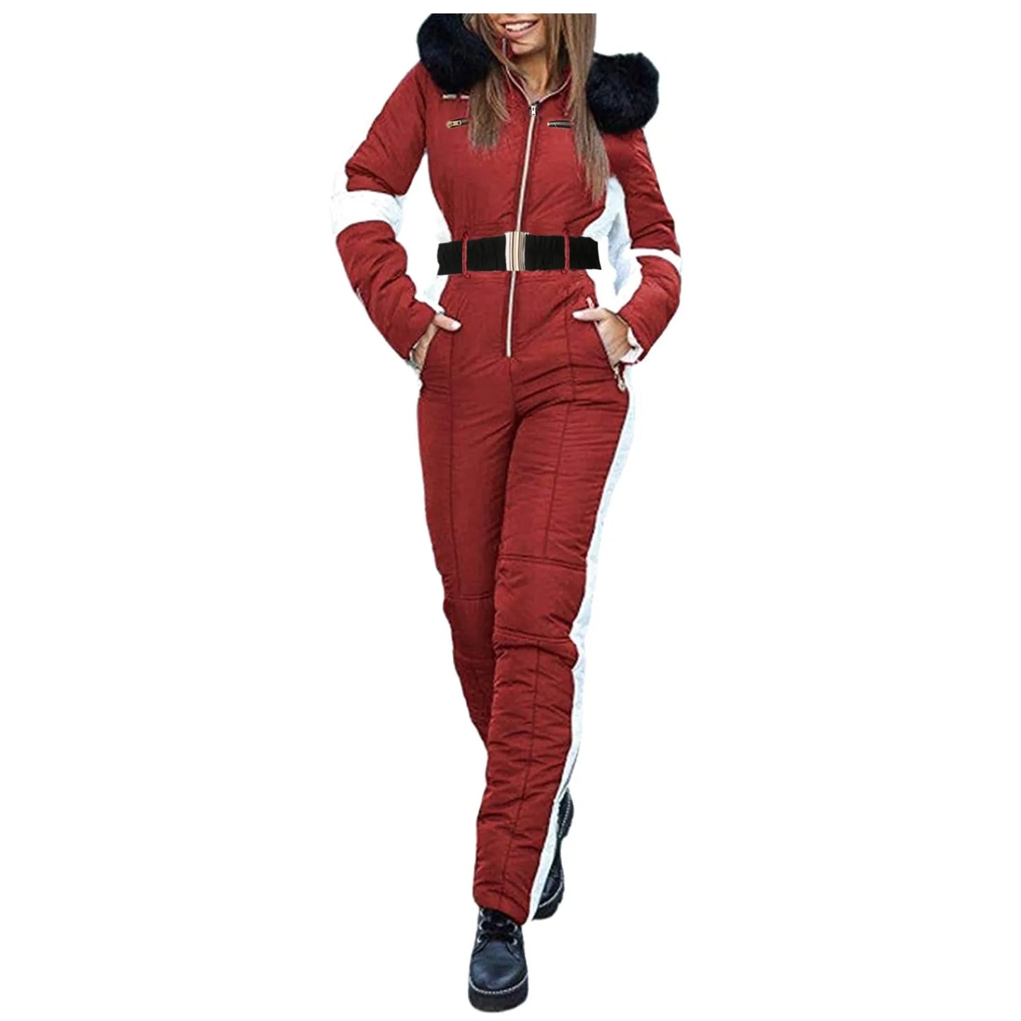 Avaleya™ | Dames Gewatteerde Ski Jumpsuit met Bontkraag | Warm, Waterafstotend en Stijlvol voor Wintersport