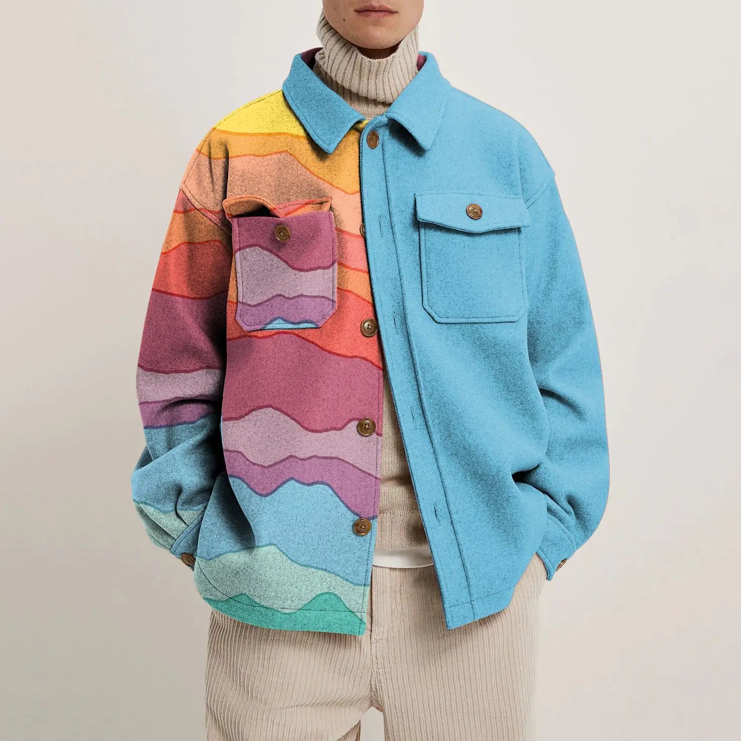 Ezren | Oversized Jas met Abstracte Kunstprint Heren