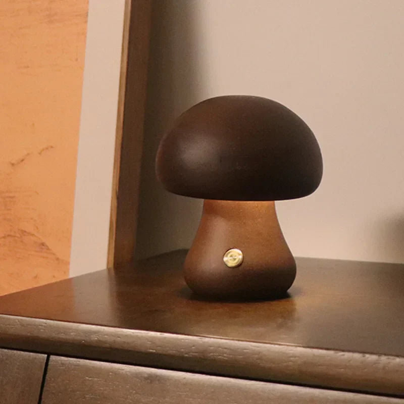 MushLume™ | Houten Tafellamp met Touchbediening | Sfeervolle Oplaadbare LED Verlichting met Warme Gloed