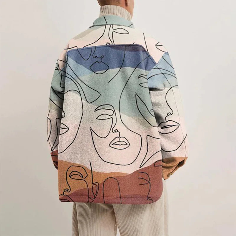 Ezren | Oversized Jas met Abstracte Kunstprint Heren