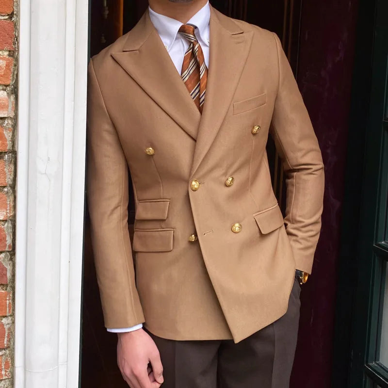 Aurelio | Slim Fit Blazer met Dubbele Goudkleurige Knoopsluiting Heren