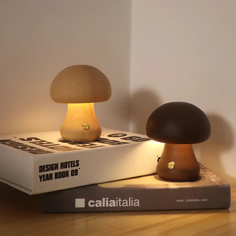 MushLume™ | Houten Tafellamp met Touchbediening | Sfeervolle Oplaadbare LED Verlichting met Warme Gloed