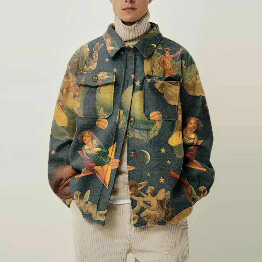 Ezren | Oversized Jas met Abstracte Kunstprint Heren