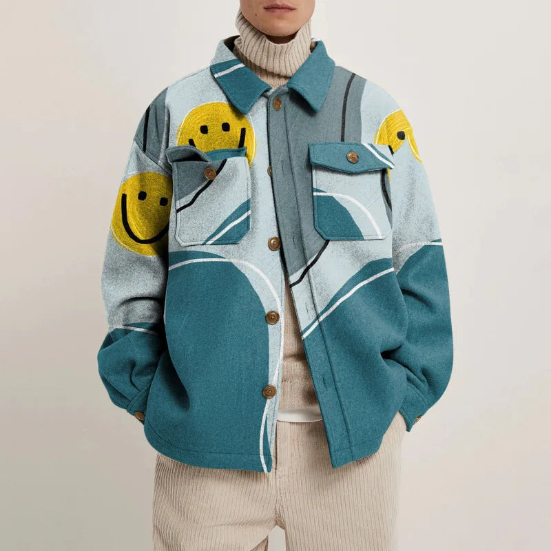 Ezren | Oversized Jas met Abstracte Kunstprint Heren