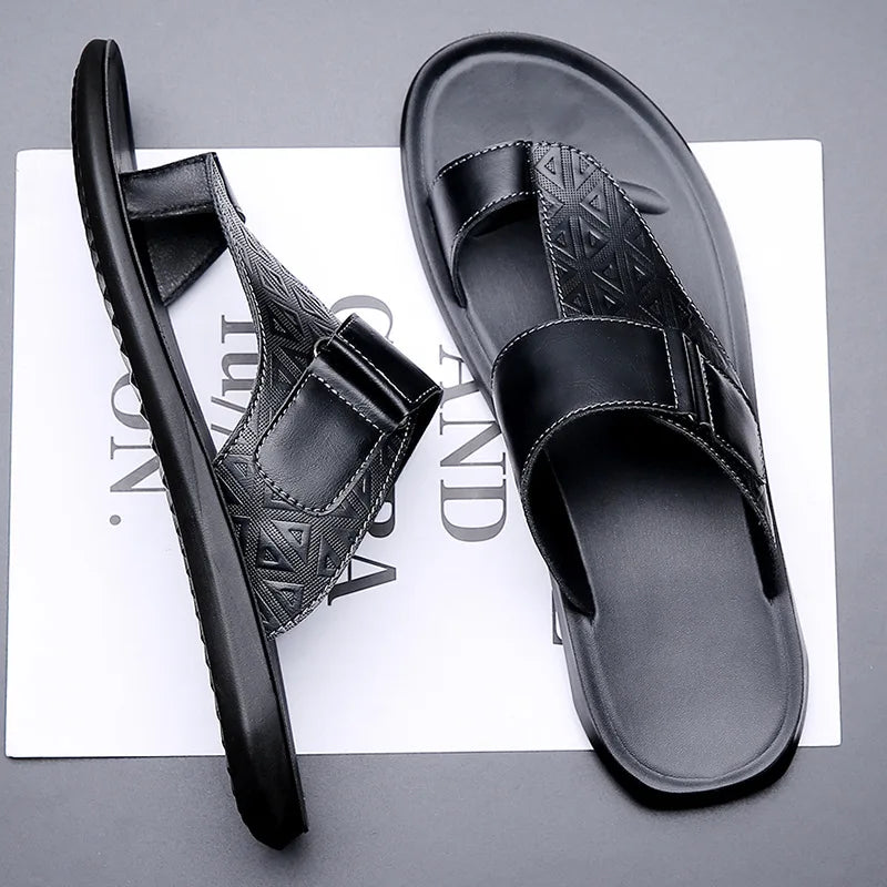 Miro | Leren Teenslippers Heren | Brede Wreefband met Gesp | Luxe & Comfortabel | Zomers & Stijlvol