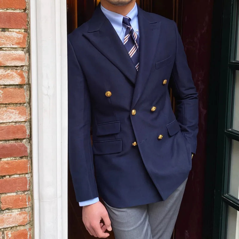Aurelio | Slim Fit Blazer met Dubbele Goudkleurige Knoopsluiting Heren